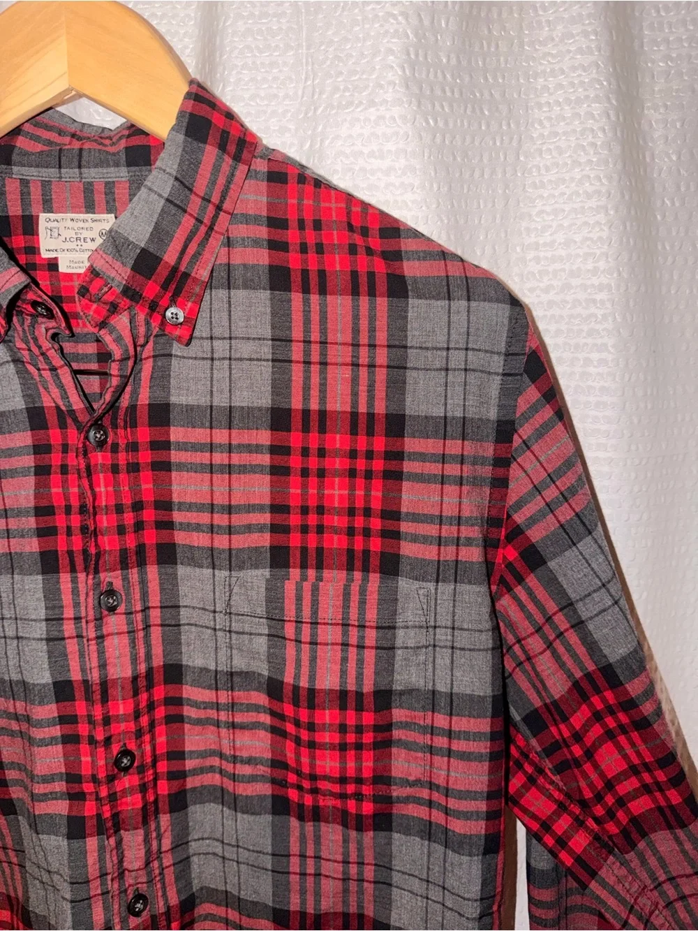 VTG Y2K J.Crew Mens Tailored Plaid Button Down Shirt Red Gray Men’s Size Medium